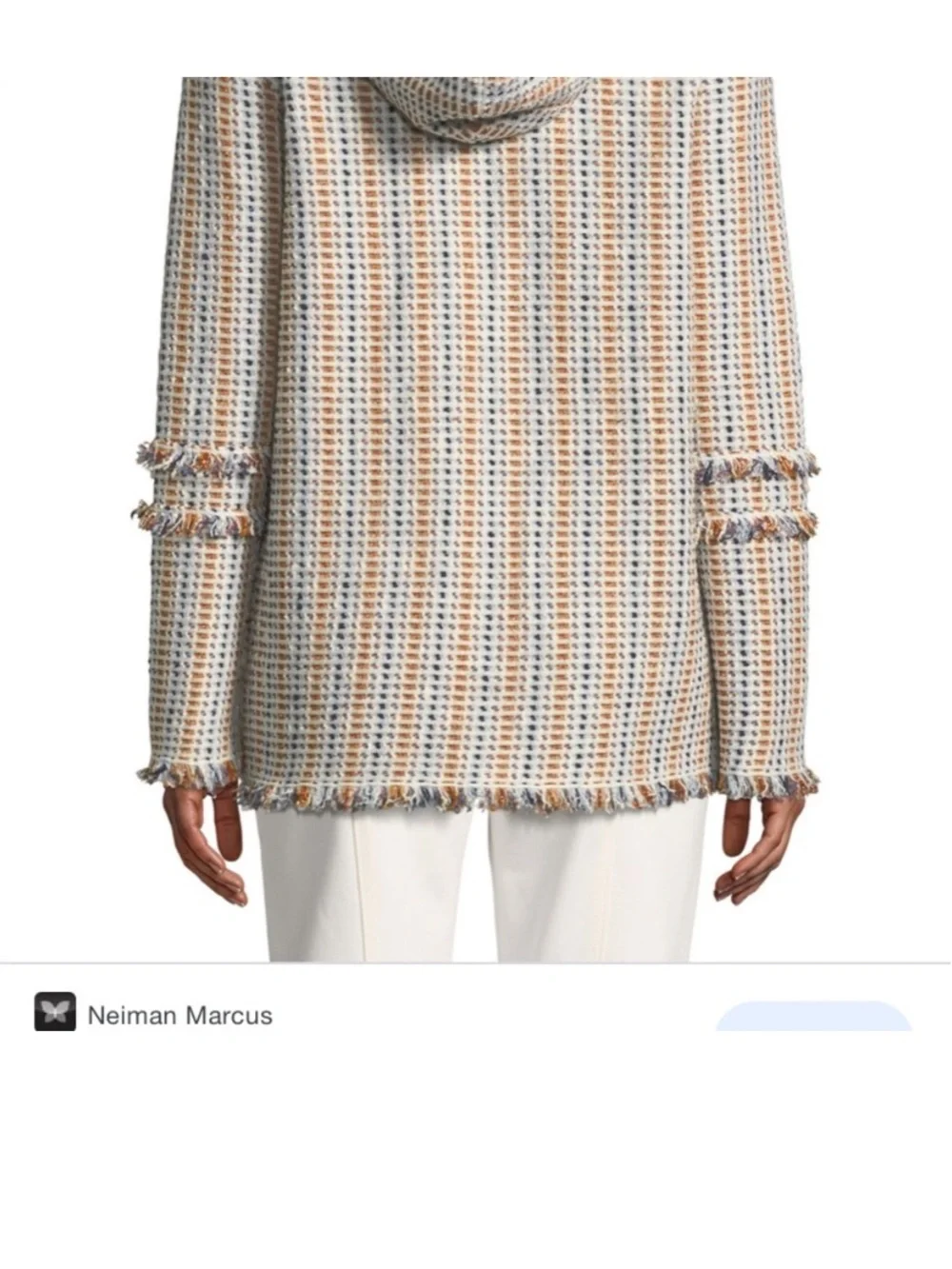 Tory Burch Woven Hooded Tunic in White, Tan & Blue SP